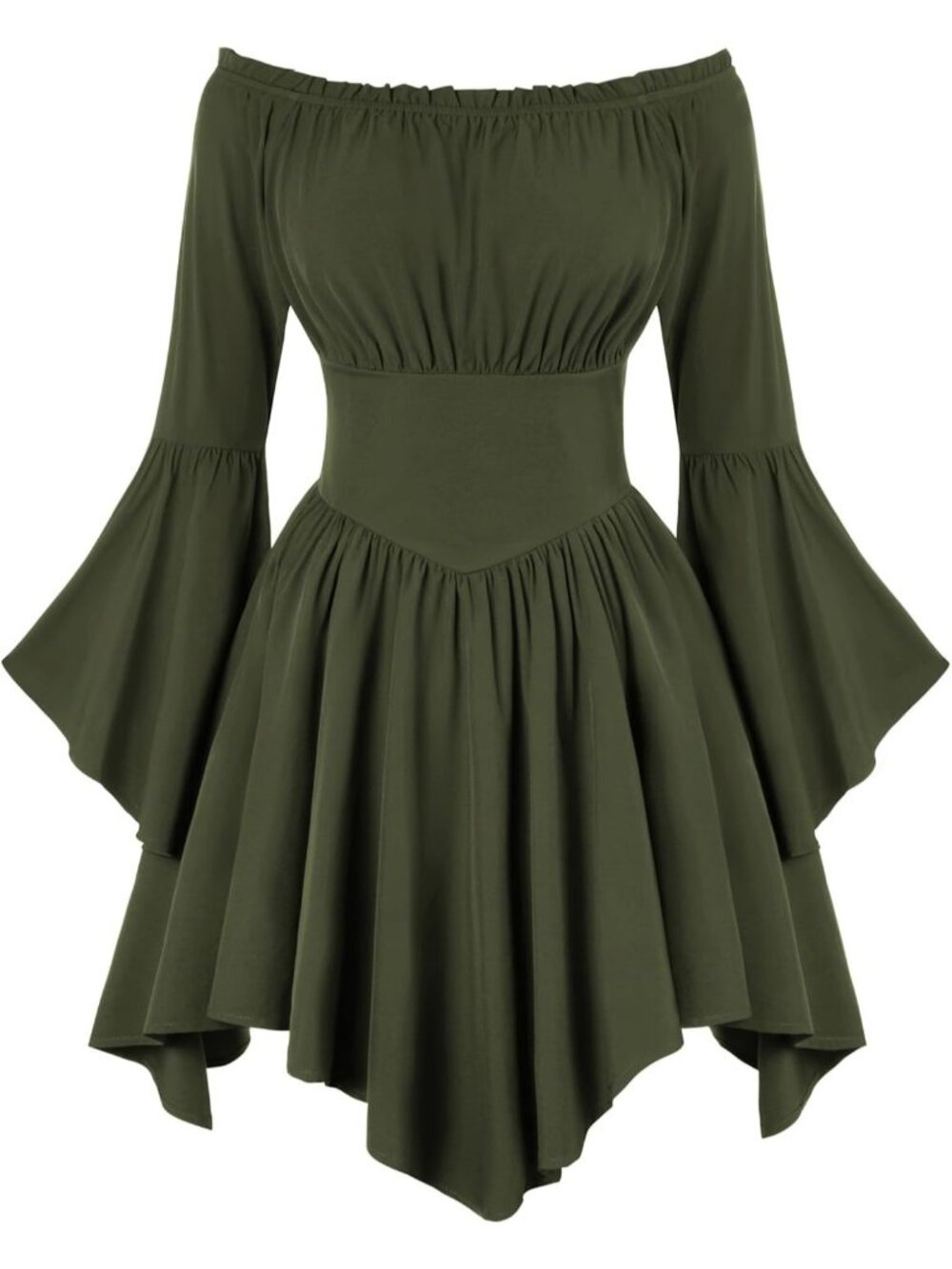 Women's Olive Green Bell Sleeve Off Shoulder Imported Halloween Costume Dress